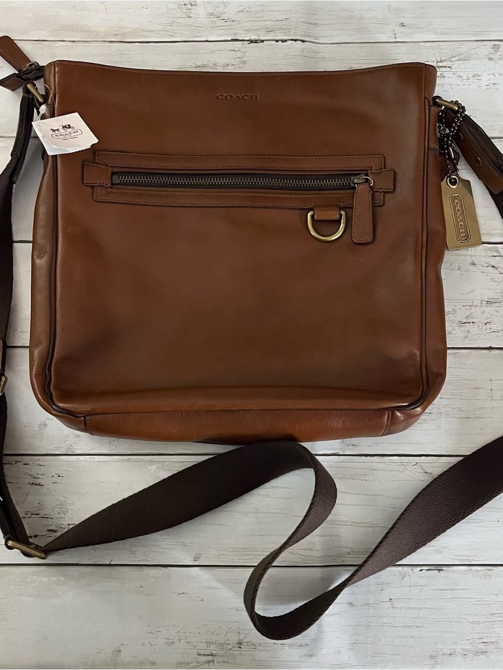 Coach Brown Leather Messenger Crossbody with Front Zip
